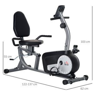 Bicicleta Estática con Respaldo Bicicleta de Ejercicio de Fitness con 8 Niveles de Resistencia Magnética Longitud Ajustable Pantalla LCD para Casa Oficina Gimnasia Gris