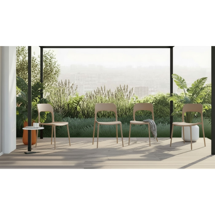 Set 4 Sedie Da Giardino In Polipropilene Impilabili Leggere E Resistenti Ideali Per Esterni Terrazze Giardini Bar Dehors Ristoranti Tortora