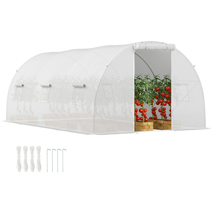 Serre tunnel 13,5 m² dim. 4,5 x 3 x 2 m - 6 fenêtres, porte zippée enroulable - acier galvanisé PE haute densité blanc