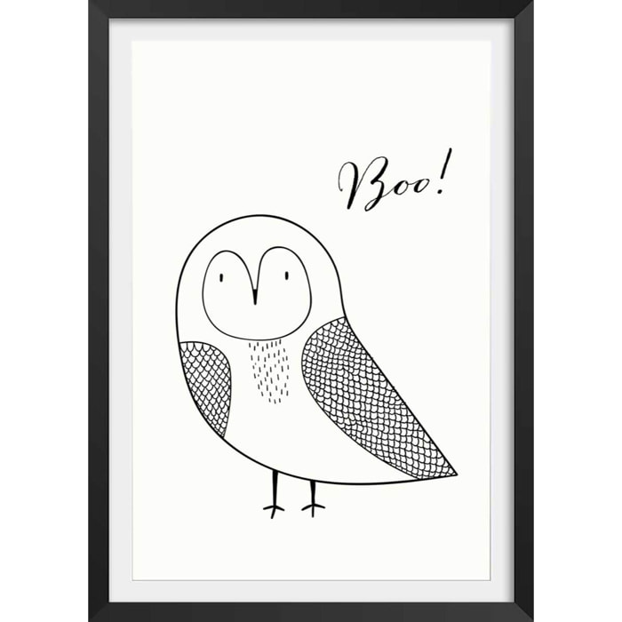 Affiche dessin ""hibou boo"" Affiche + cadre en bois - Noir
