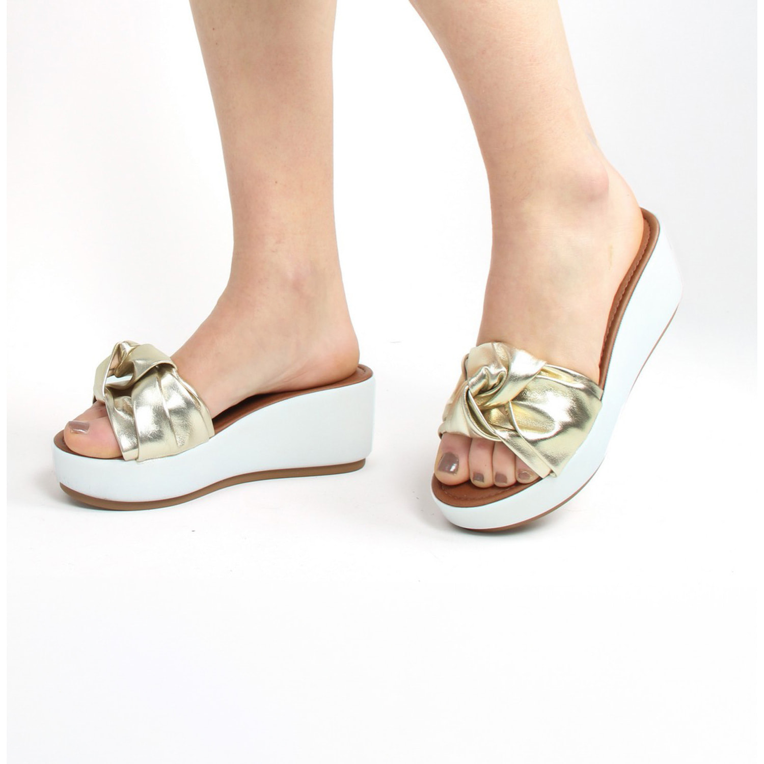 Sandali Donna In Pelle Colore Dorato-Altezza Tacco: 6,7 cm