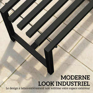 Banc de jardin 2 places assise à lattes acier galvanisé noir