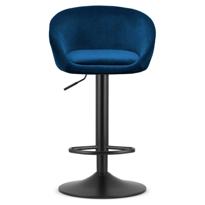 Sgabello da bar East in velluto blu notte con base nera