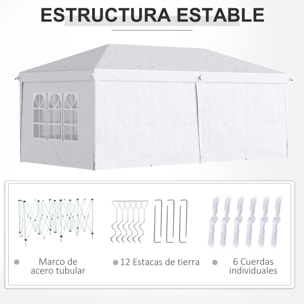 Carpa Plegable 5,85x2,95x2,7 m Cenador de Jardín Gazebo Plegable con 4 Paneles 4 Ventanas 2 Puertas con Cremallera 1 Bolsa Anti-UV para Terraza Patio Playa Blanco