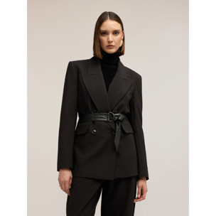 Motivi - Blazer doppiopetto con cintura - Nero