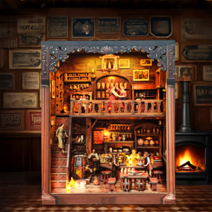 Taberna de antaño. Book Nook de madera con 247 piezas, diseño 3D realista con gran detalle, luces led y cubierta anti polvo.