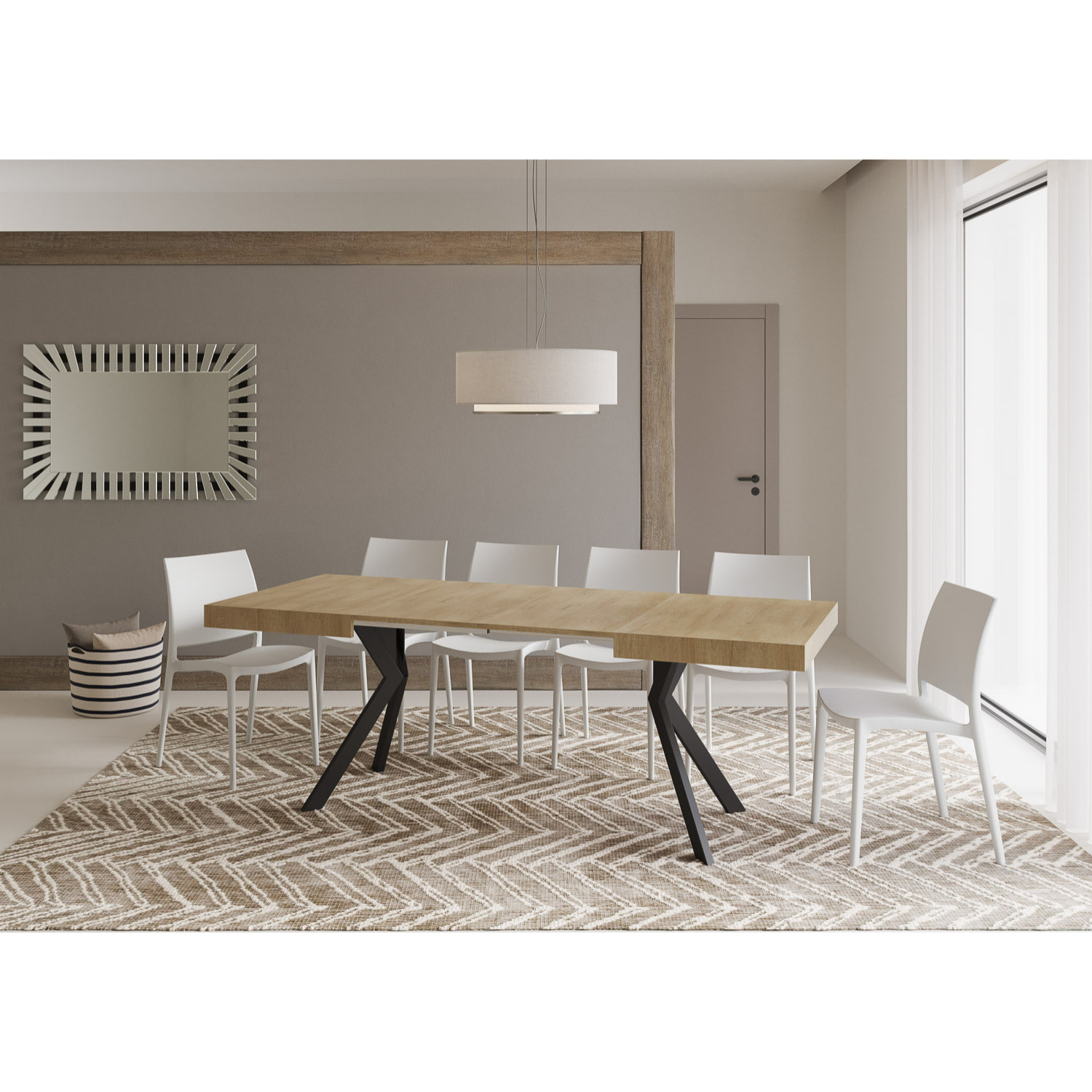 Mesa extensible 80x120/204 cm Dolcezza roble natural patas antracita