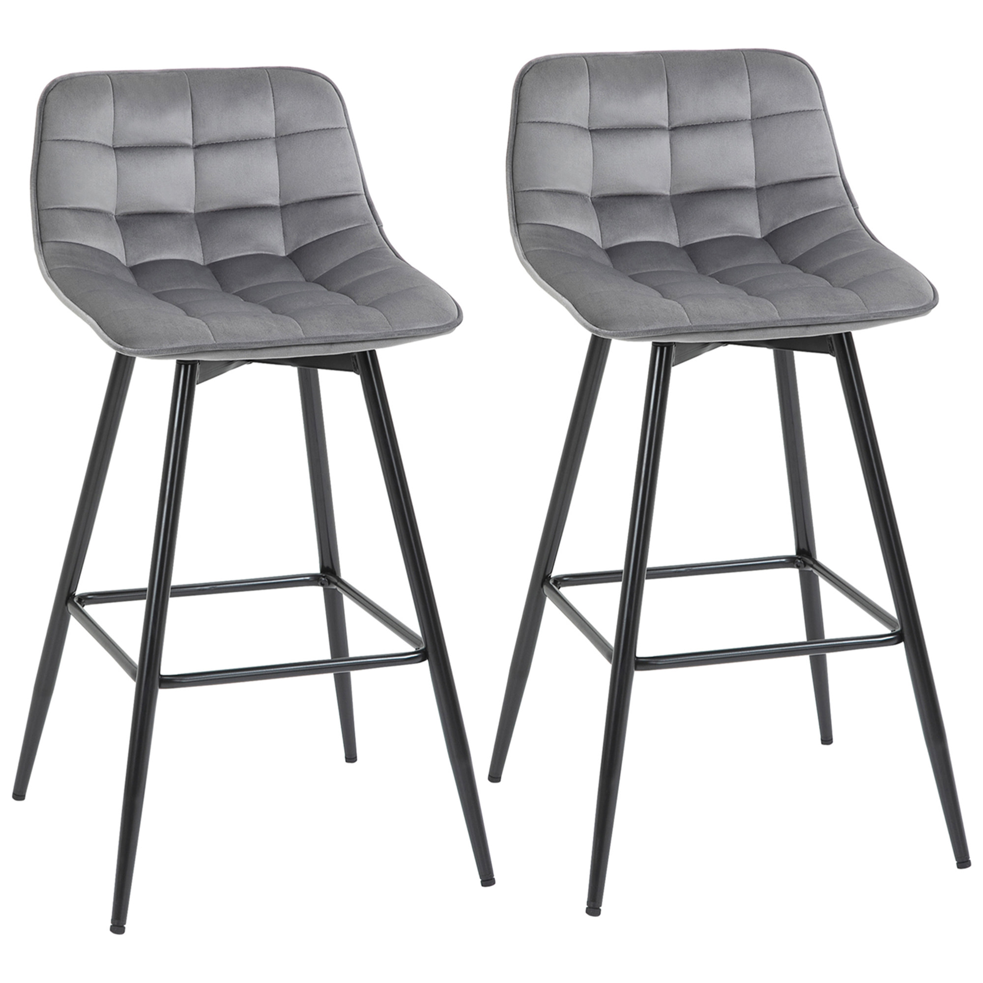 Conjunto de 2 Taburetes Altos de Cocina Sillas Altas de Cocina con Respaldo y Reposapiés Carga 120 kg para Bar Salón Comedor Gris