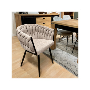 Chaise en tissu maille tressé matelassé avec accoudoirs - MELODIE 2