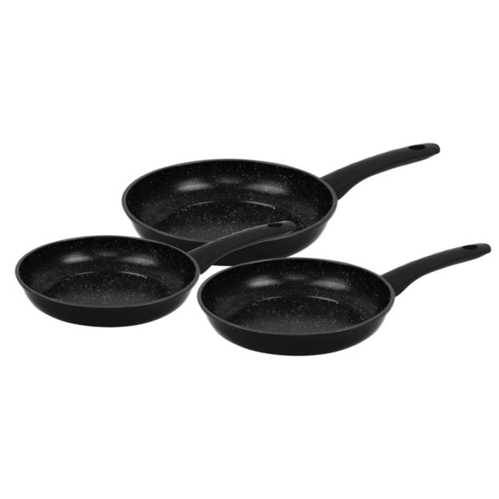 Ensemble de poêles à frire forgées revêtement en marbre Noir  3 pièces Herzberg HG04746-BLK
