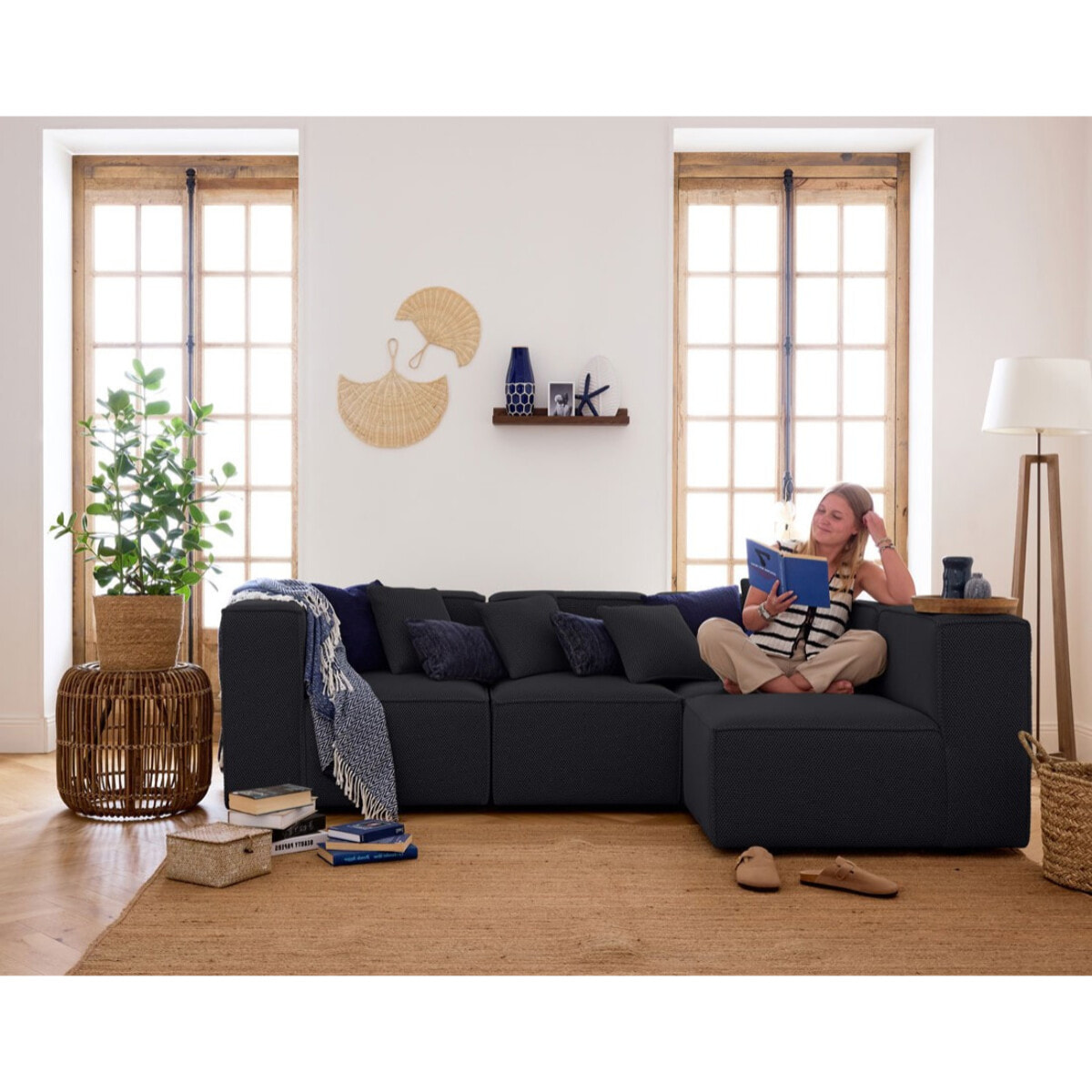 Arty - module d'assise gauche - en tissu mailles 3D - Noir