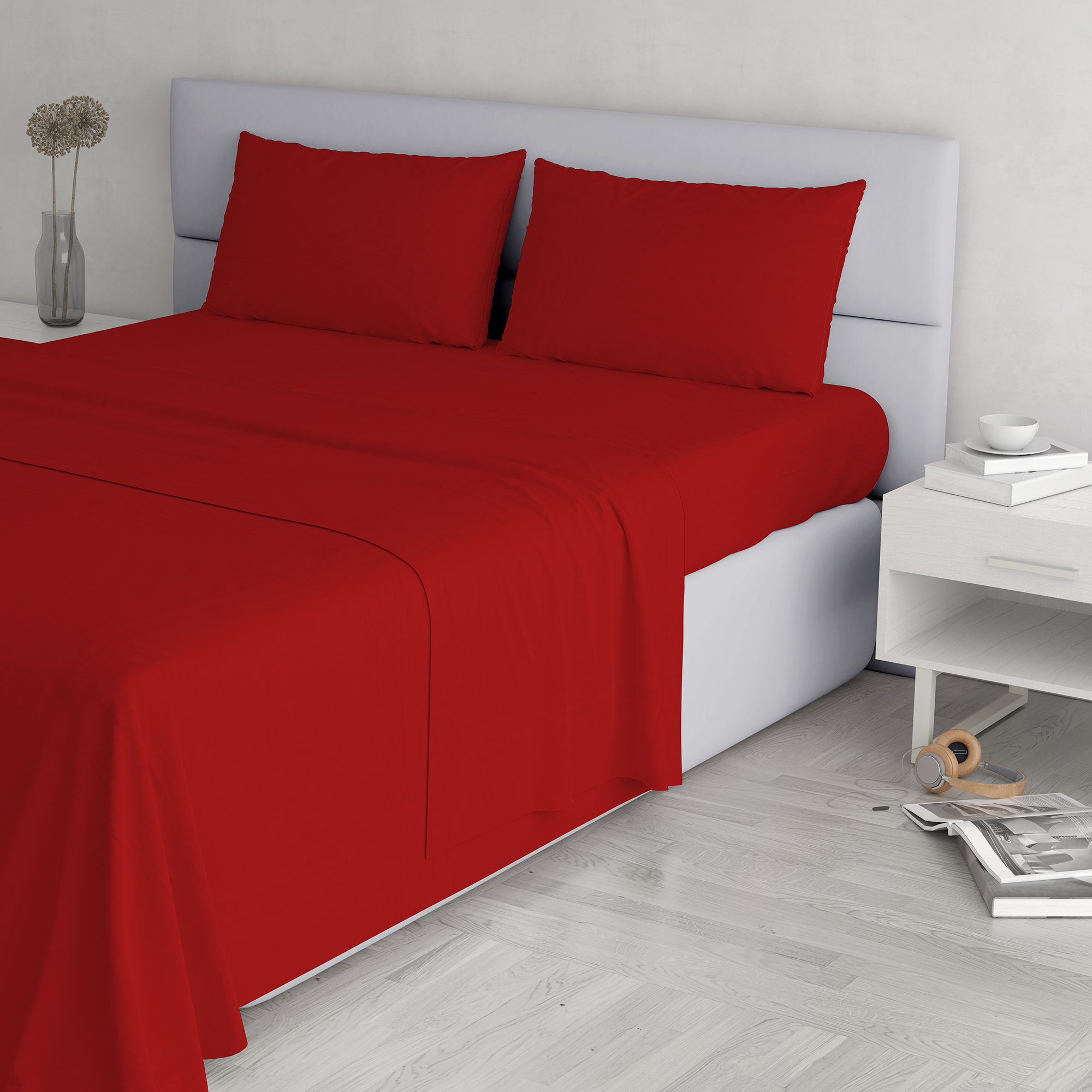 COMPLETO LETTO ELEGANT, 100% Microfibra, No Stiro - ROSSO