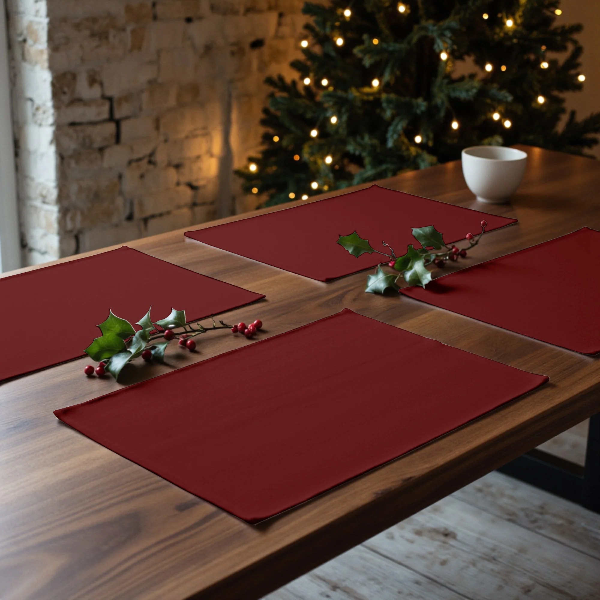 Lot de 2 sets de table anti-taches Rouge Uni