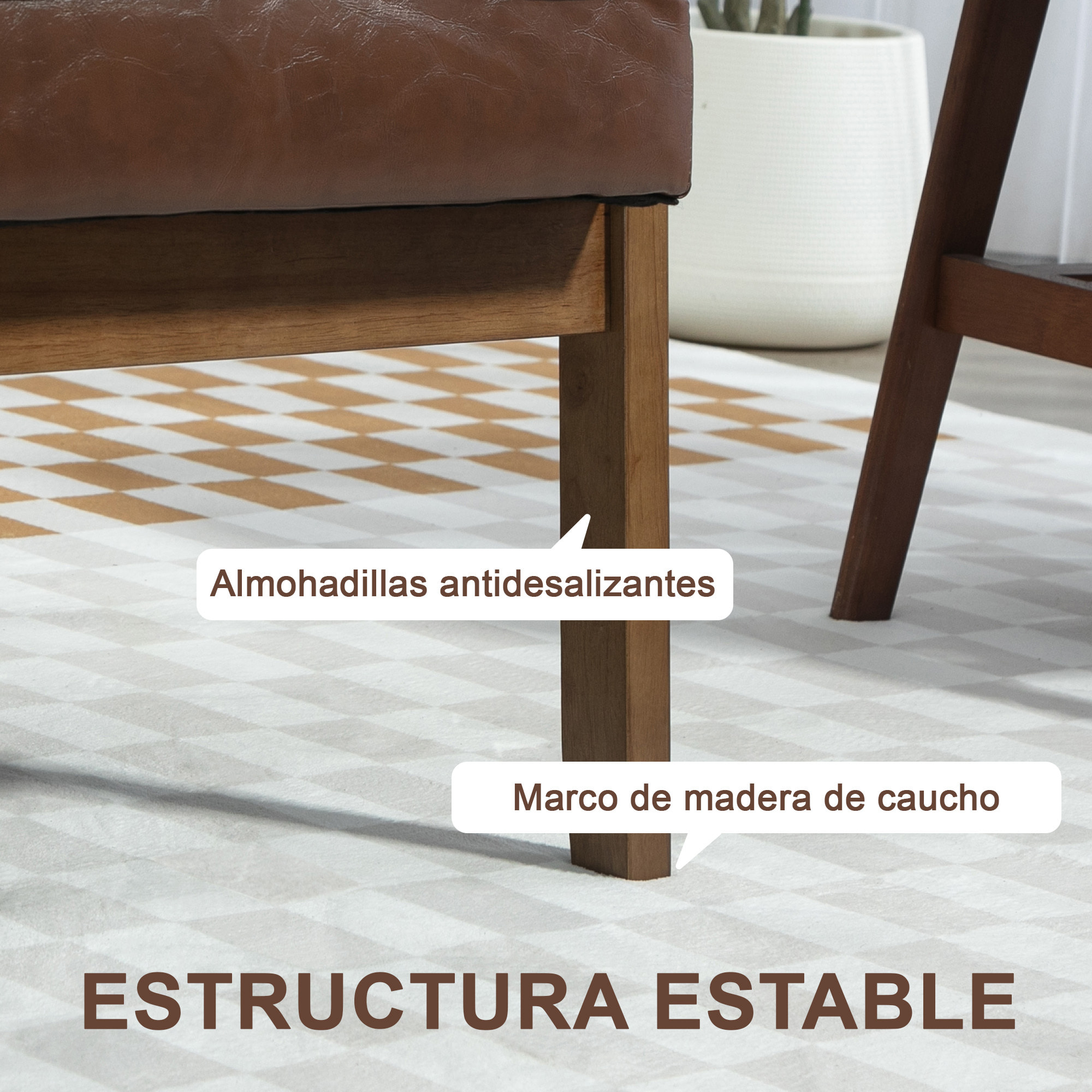 Sofá de 2 Plazas Tapizado en PU Sofá de Salón con Reposabrazos de Madera Respaldo Acolchado Carga 250 kg Sofá Pequeño para Dormitorio Marrón
