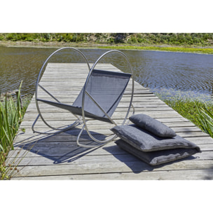 CAPRERA - Fauteuil à bascule de jardin en inox et toile plastifiéee