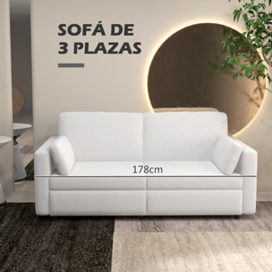 Sofá de 3 Plazas Sofá de Salón Tapizado en Poliéster con 2 Cojines Acolchado Sofá de Diseño para Dormitorio 178x82x85 cm Crema