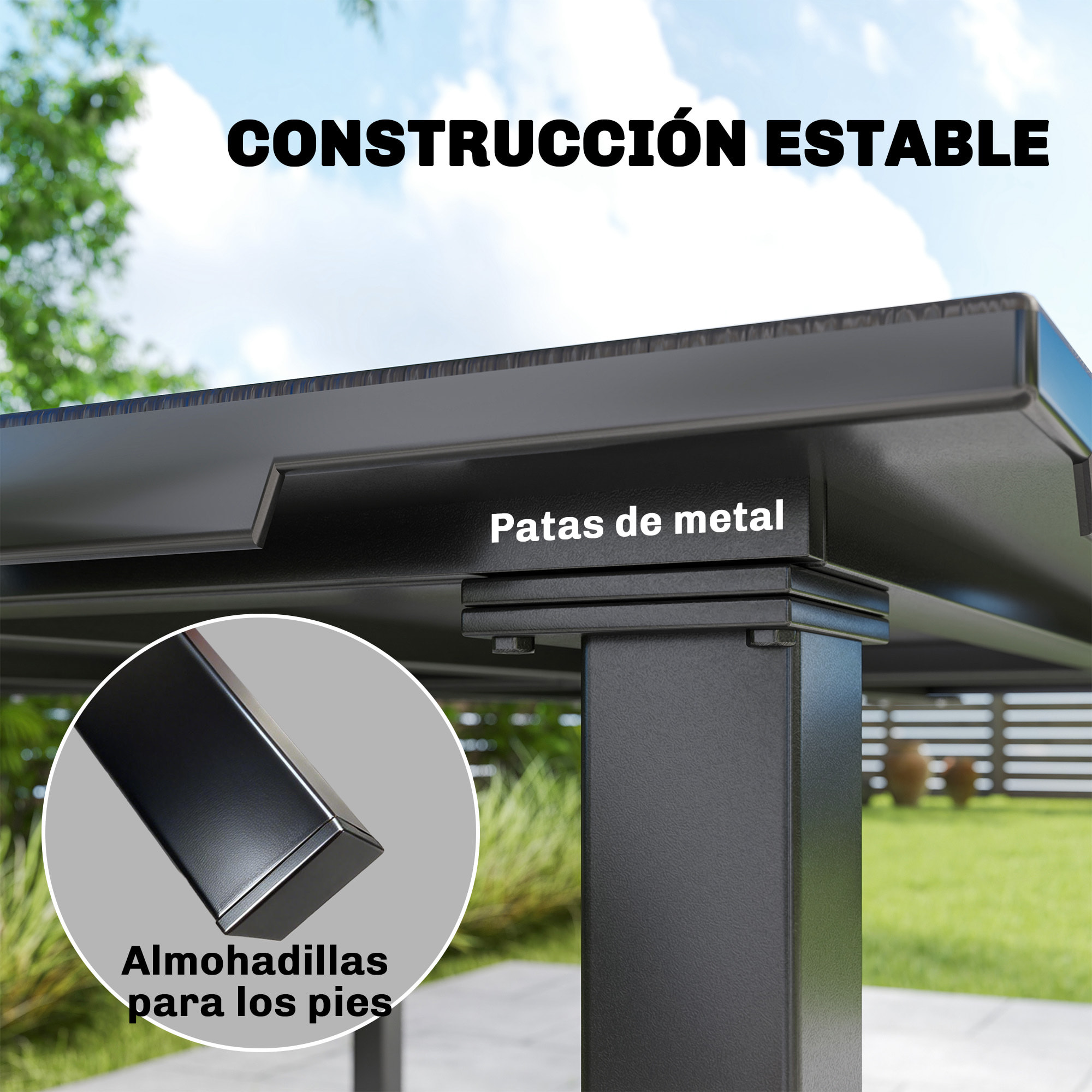 Mesa de Comedor de Jardín Rectangular, Mesa de Terraza Exterior 120x90x74 cm, con Encimera de HDPE y Estructura Metálica, para 6 Personas, Carga 50 kg, para Patio, Balcón, Negro