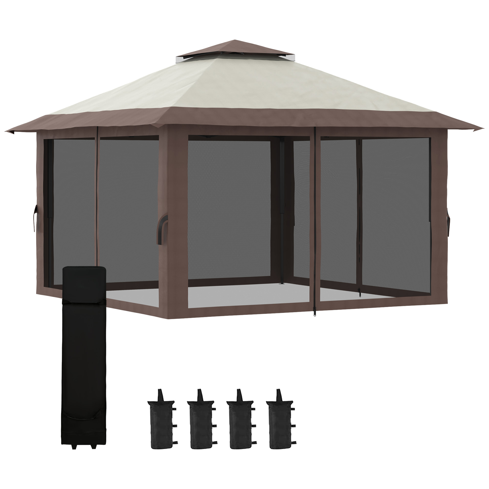 Tonnelle barnum de jardin pop-up pliant 3,92L x 3,92l x 2,83H m sacs de lestage et transport inclus beige