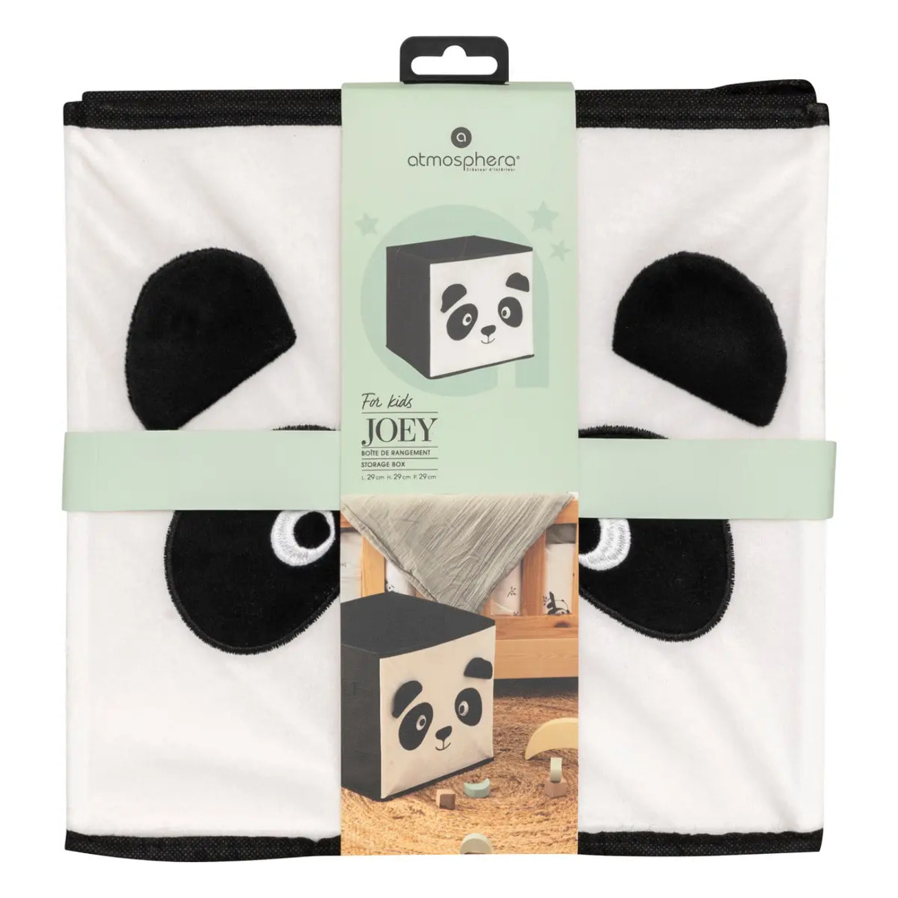 Boîte de rangement enfant panda "Joey" noir & blanc 29x29cm