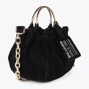 Piccola borsa plissettata effetto pelle cerata con etichetta 'bags lovers'