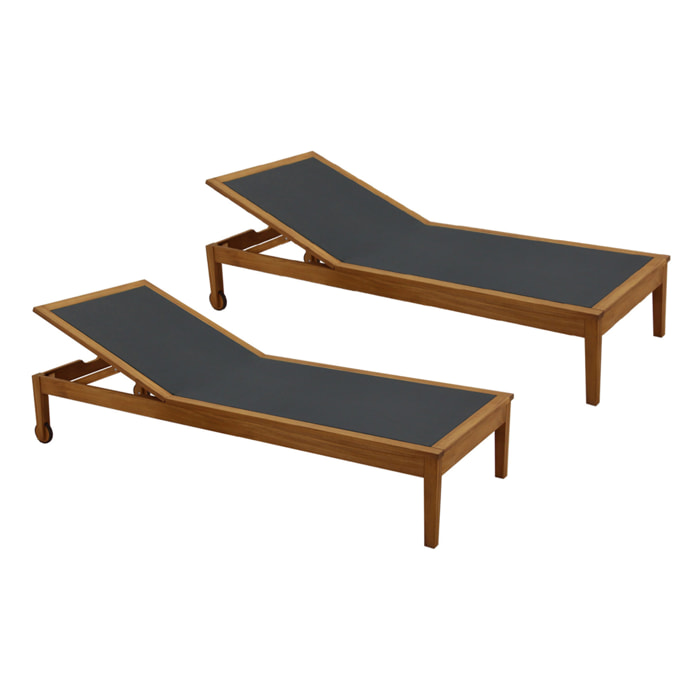 Bains de soleil gris foncé et bois massif (lot de 2) NAVEEN