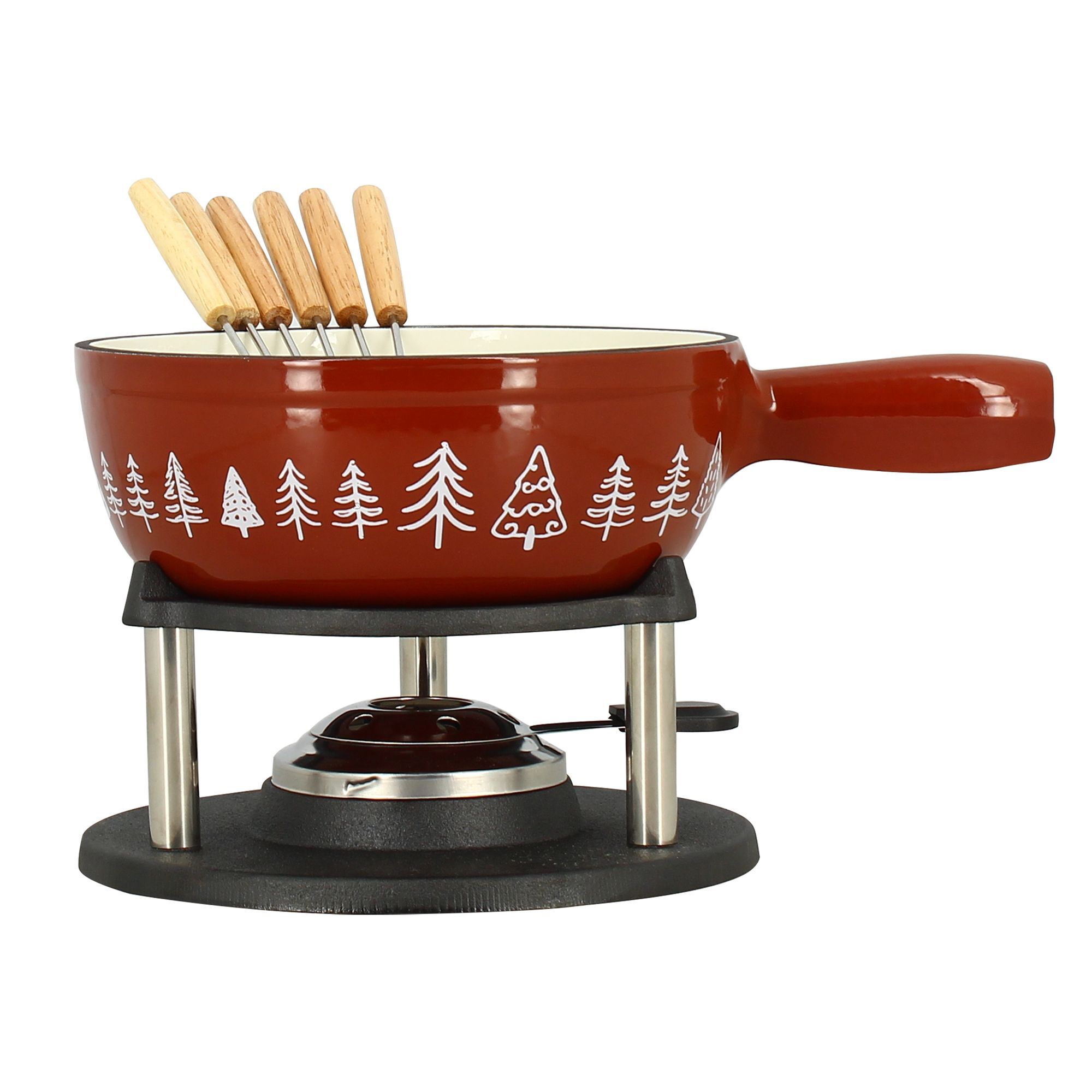 Fondue montagne 1.9l en fonte crème et brique avec 6 fourchettes