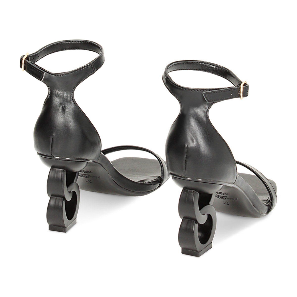 Sandali neri, tacco scultura 7,7 cm