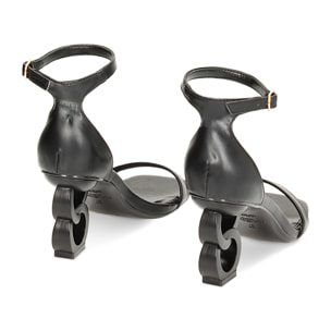 Sandali neri, tacco scultura 7,7 cm