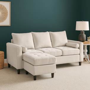 CHARLES - Canapé 3 places en tissu avec pouf beige