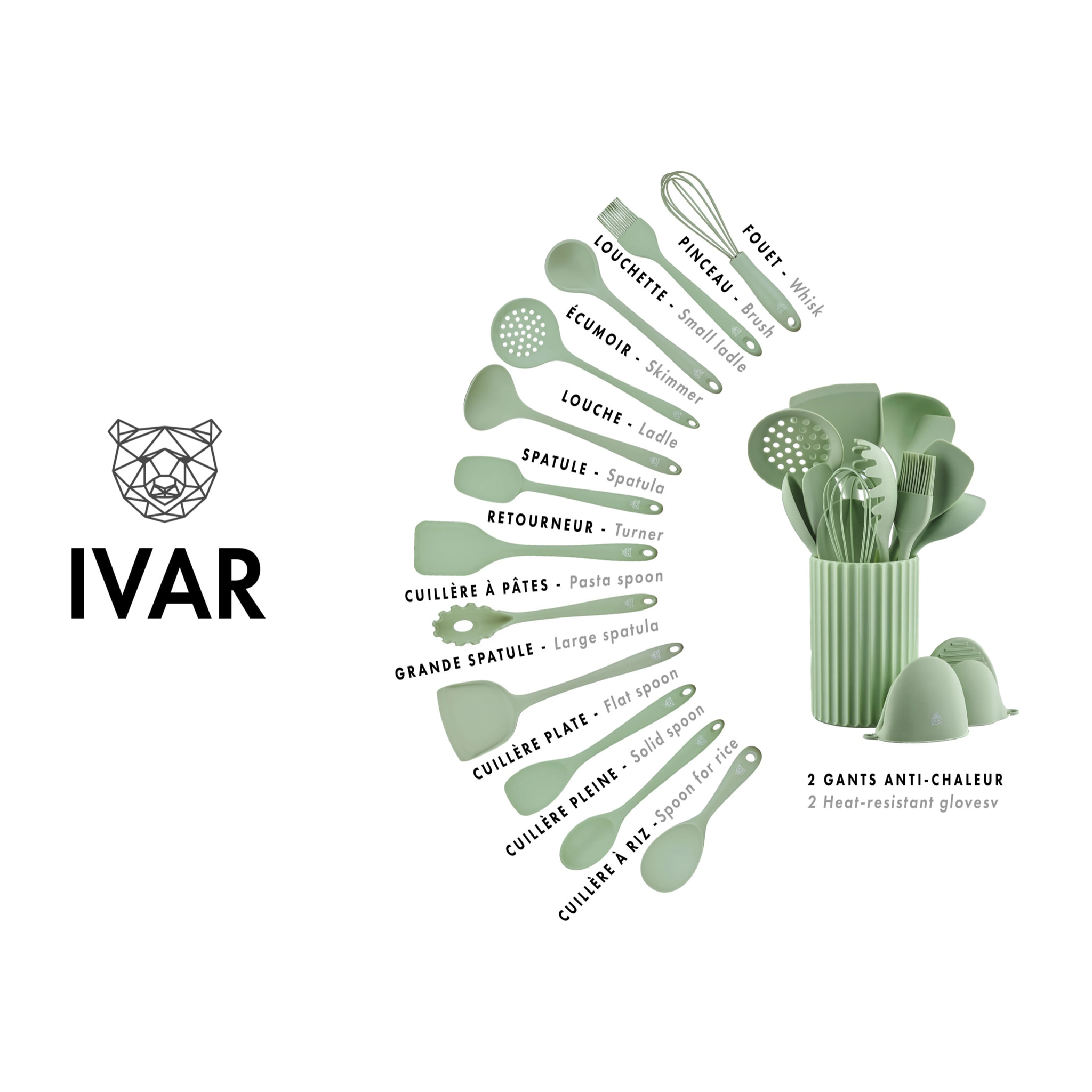 Set d'ustensiles de cuisine en silicone IVAR - 15 pièces