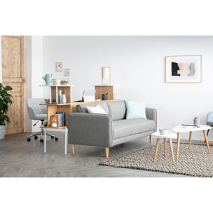 Canapé scandinave 3 places en tissu gris clair et bois clair KURT