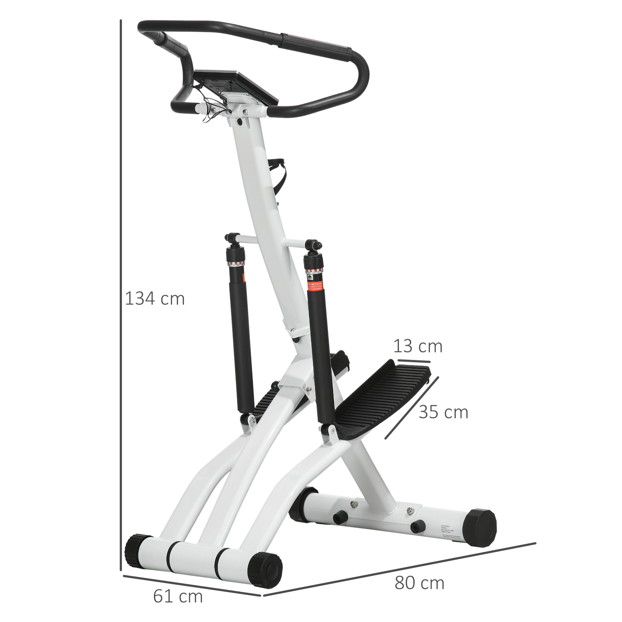 Stepper fitness pliable réglable - stepper avec guidon écran LCD multifonction porte-bouteille 2 roulettes acier blanc