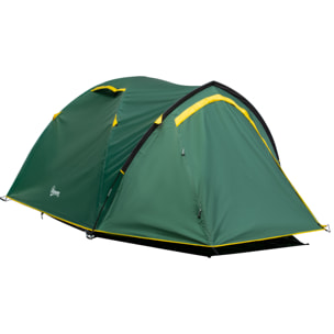 Tente de camping 2-3 personnes montage facile 2 portes fenêtres dim. 3,25L x 1,83l x 1,3H m fibre verre polyester PE vert