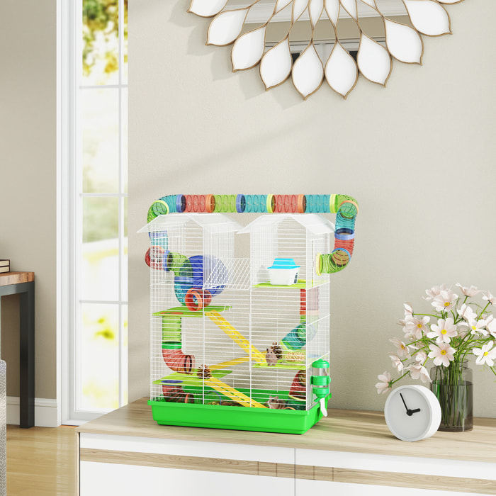 Cage pour hamster souris petits animaux rongeur avec tunnel mangeoire roue jouet 47 x 30 x 59 cm cm vert