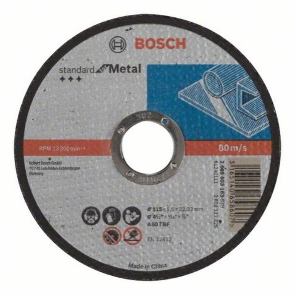 Disque à tronçonner BOSCH à moyeu plat Standard Pour le Métal 115X1.6 MM - 2608603163