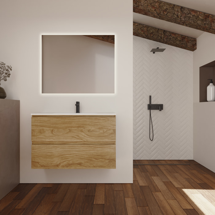 Ensemble Salle de Bain Kaji | 100 cm Teka | Deux Tiroirs | Lavabo Encastré| N'inclut pas le Miroir | Alday