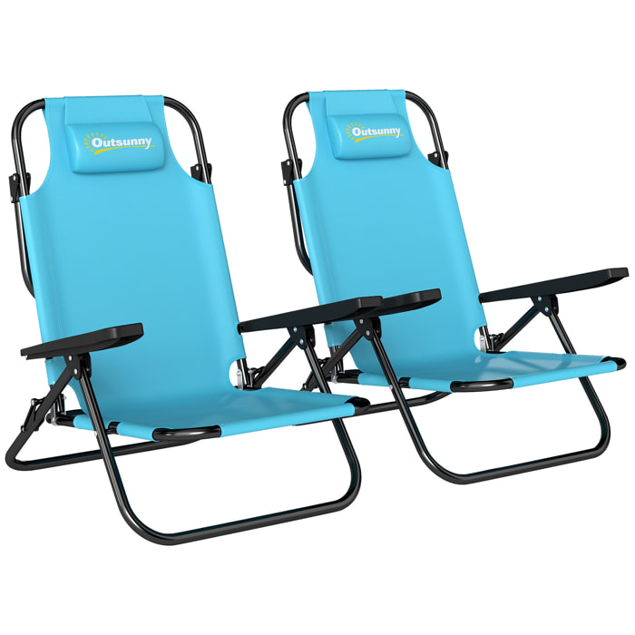 Lot de 2 chaises de plage pliables inclinables bleu