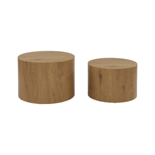 Lot de 2 tables basses rondes effet chêne. Ø58 x H 40cm / Ø50 x H 33cm SYLVA