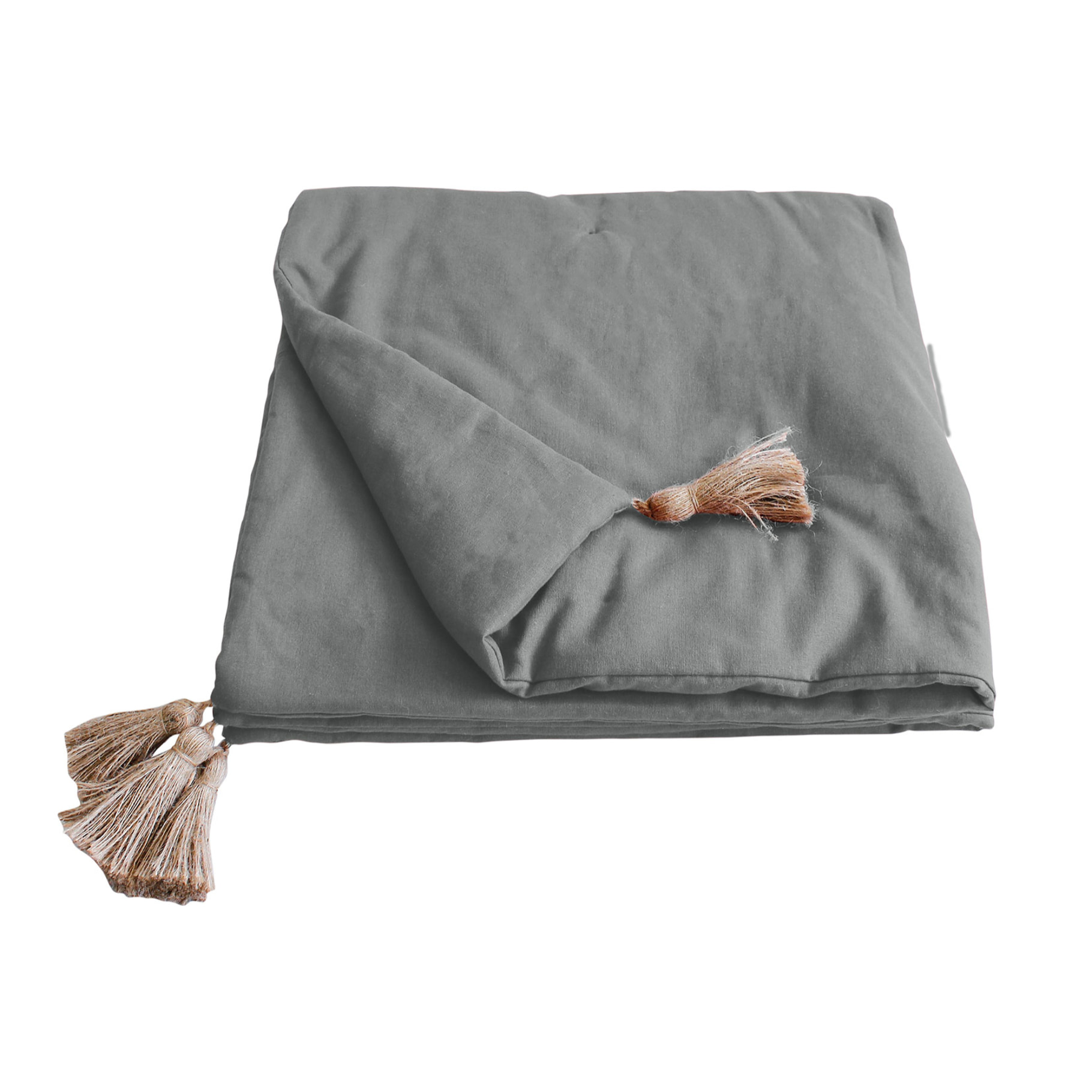 Edredon Panama avec pompons en jute - Gris clair