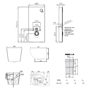 Glass pack WC bâti-support avec plaque de commande + WC suspendu Ceramia sans bride avec abattant SoftClose (STGLWCEPXBMT01-FR)