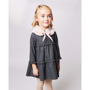 Vestido de franela con volantitos gris