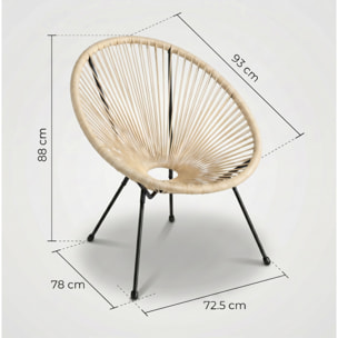 Sedia da giardino in acciaio e vimini sintetico multistring, poltrona outdoor design moderno, resistente a UV e acqua, antiruggine e facile da montare, seduta ergonomica e traspirante, ideale per balcone terrazzo e giardino