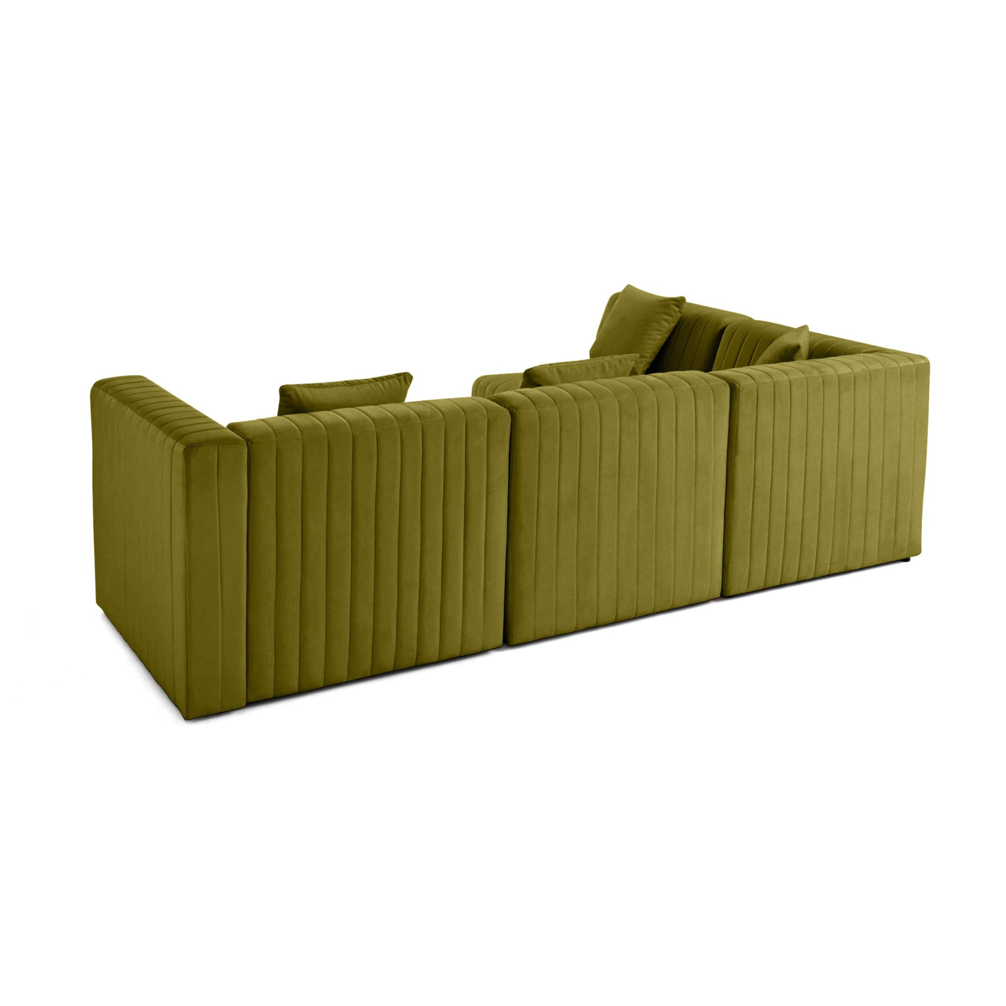 Nova - canapé modulable d'angle gauche - 5 places - en velours - Vert Olive