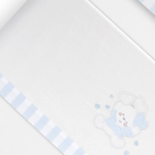 Triptico Cuna Franela D. Algodon Oso Corazones Bco/Azul