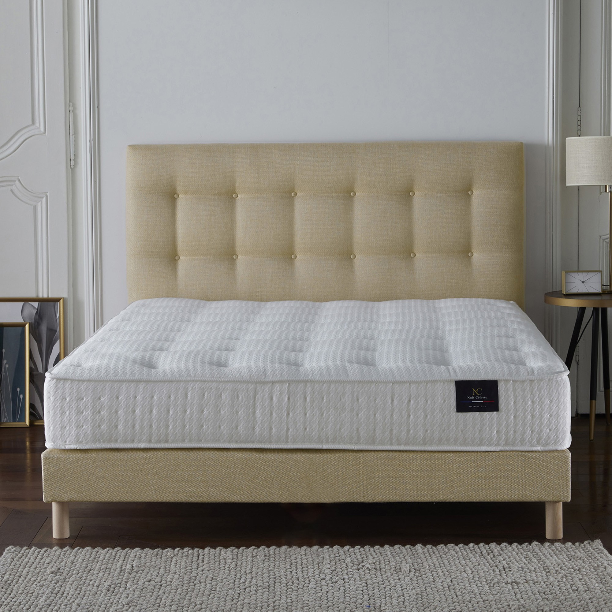 Ensemble Comète + tête de lit capitonnée - Matelas ressorts ensachés