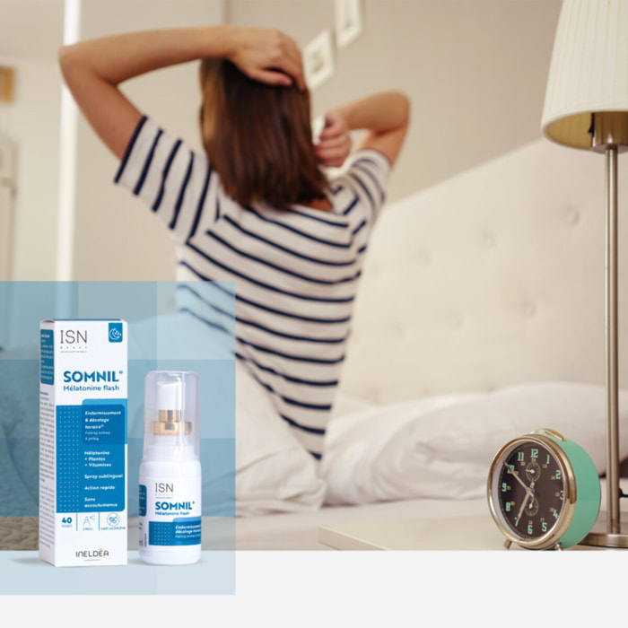 ISN - Somnil Mélatonine Flash - Mélatonine, Vitamine & Mélisse - Favorise Endormissement & Qualité du Sommeil - Réduit fatigue et décalage horaire - Flacon Spray 20ml
