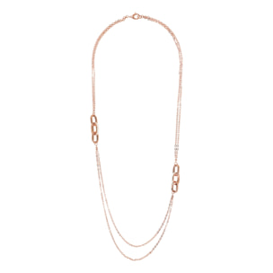 Collana Lunga Multifilo Doppia con Maglie Ovali Smaltate Bianche