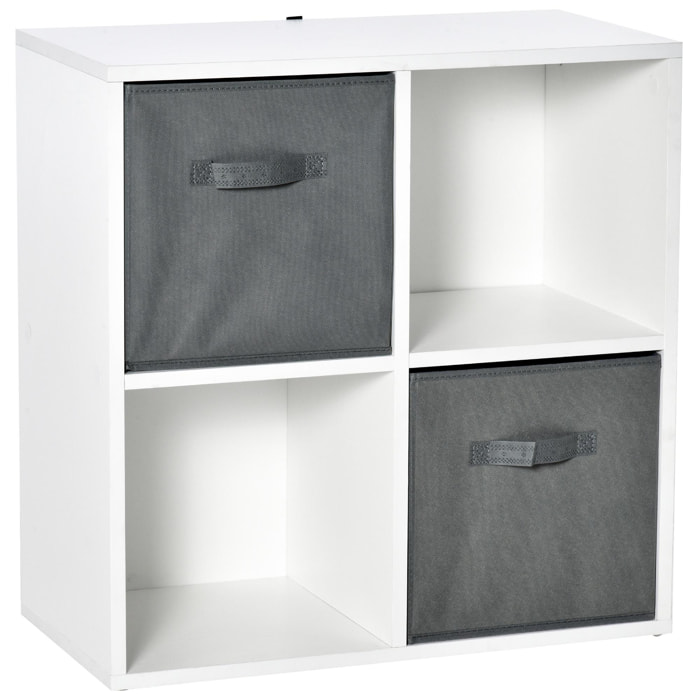 HOMCOM Estantería para Libros de 4 Cubos Librería Modular con 2 Cajones Extraíbles de Tela no Tejida para Oficina Estudio Dormitorio 61,5x30x61,5 cm Blanco y Gris