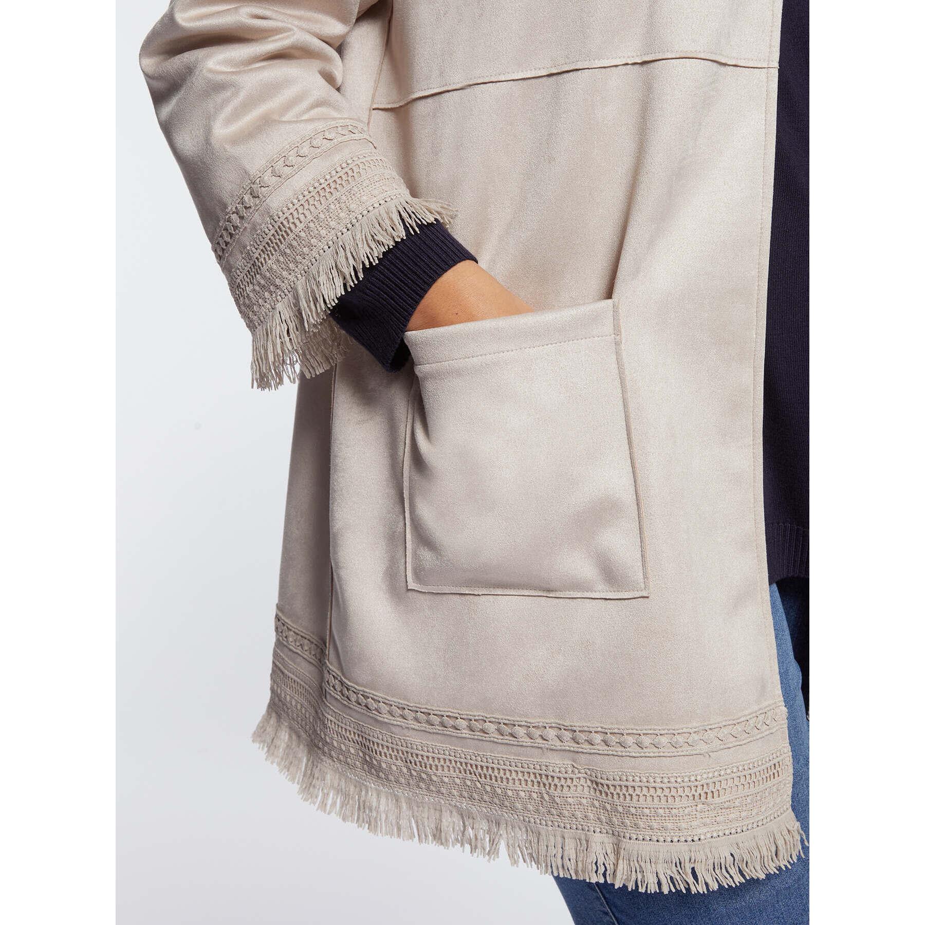 Fiorella Rubino - Chaqueta larga con cintas y flecos - Beige