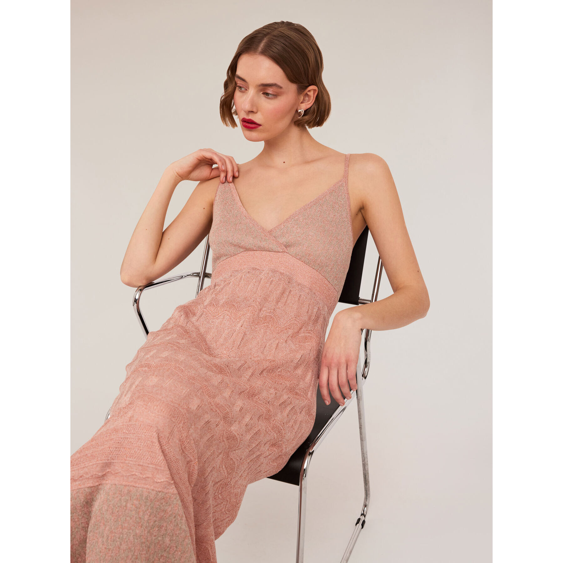 Motivi - Langes Kleid aus gestricktem Lurex-Stoff - Rosa